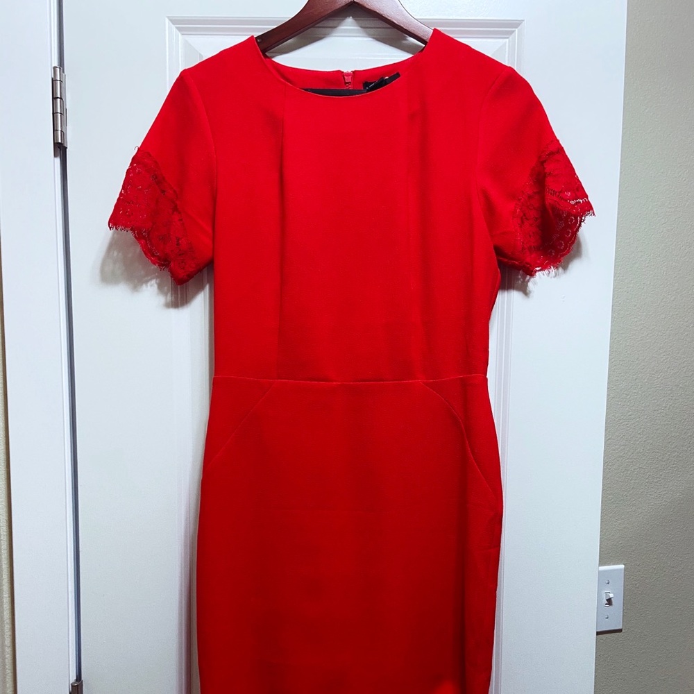 H&M Red Dress. Lace Detail dress. Size 10